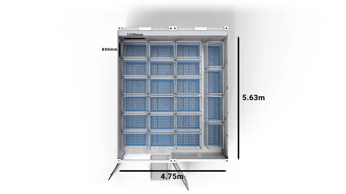 22 καρότσια σε ένα Arctic SuperStore 20 ft με 2 διαμερίσματα