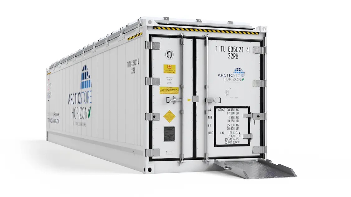 40ft ArcticStore Horizon Μπροστινή Όψη με Ηλιακά Πάνελ