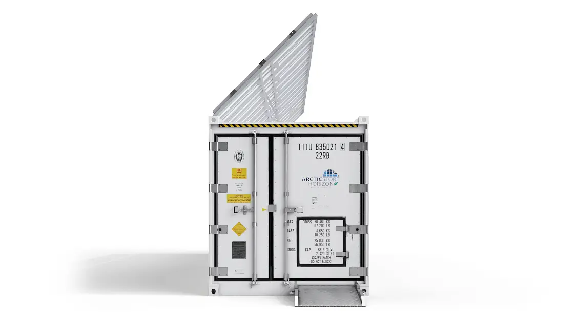 40ft ArcticStore Horizon μπροστινή πλευρά με Ηλιακά Πάνελ 45 μοίρες